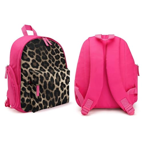 Black Leopard Print Backpack Small Book Bag with Side Pocket, Lightweight Durable Backpack, Travel Rucksack, Pink-style4