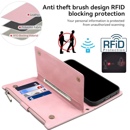 Étui pour Honor X9A à rabat aimanté et compartiment zippé couleur rose - 3