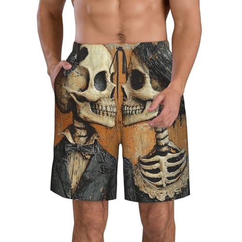 Men's Swim Trunks Quick Dry Board Shorts Beach Bathing Suits - Skull Gothic Couple Vintage