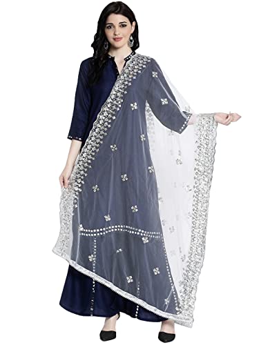 Floral Beige Woman's Indian Ethnic Chunni, Dupatta, Stole, Scarf Shawl Wrap Gotta Patti, Net