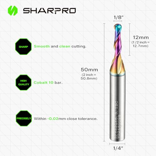 Image of 1 /8 Ball Nose CNC Router Bits 1 /4 Inch Shank, Carbide Ballnose Up Cut Router Bit with Coated, End Mill for Wood, Aluminum, Engraving