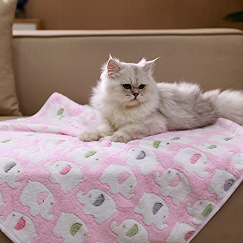 1 Pack 3 Blankets Super Soft Fluffy Premium Cute Elephant Pattern Pet Blanket Flannel Throw For Dog Puppy Cat Blue/Pink/Yellow Medium(30X20 Inch) #TOP2