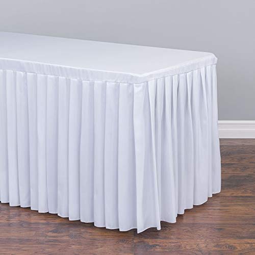 LinenTablecloth Complete 14 ft. Table Skirt/4 Fitted Table Skirt Table Cover – No Top Cloth or Skirt Clips Needed. For Weddings, Banquets, Trade Shows, in 7 Colors! (White)