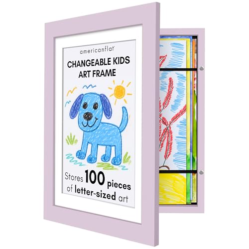 Americanflat Kids Artwork Frame Changeable (Lilac) - Magnetic Door Holds 100 Art Pieces - 8.5x11 Letter Size Display with Mat or 10x12.5 Without Mat - My Mini Masterpiece