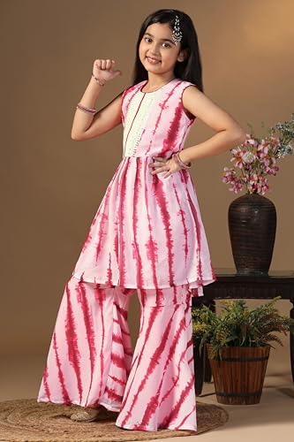 Image of Fashion Dream Girls Georgette Tie and Dye Printed Kurta Set|Ethnic Set|Kids Sharara & Palazzo Set