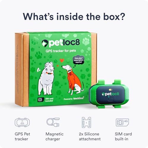PETLOC8 Hunde GPS Tracker mit Smart Alerts & Geo-Fence - Echtzeit-Standort-Halsbandgerät mit App, eingebetteter SIM, wasserdicht & leicht, bis zu 14 Tage Akku (Android & iOS)