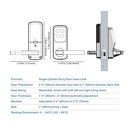 Lockly PGD628FSN Secure Plus Smart Fingerprint Lock with Handle and Digital Keypad, Keyless Entry Door Lock Set, Smart Lock Front Door, Satin Nickel