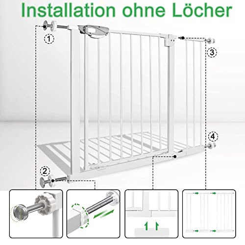 YRHome Türschutzgitter ohne Bohren Treppengitter Treppenschutzgitter für Kinder Türgitter Auto-Close 180° Zweiwegeöffnung Baby Schutzgitter für Baby Kinder, 75-85 cm breit Weiß