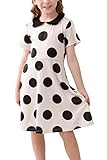 GORLYA Girl's Short Sleeve Casual Vintage Collar Fit and Flare Skater Party Dress with Pockets 4-12 Years (GOR1006,12Y,Beige Dot)