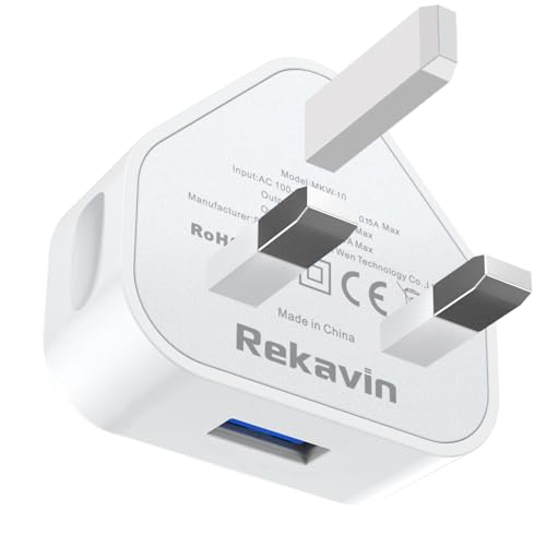 USB Plug UK 3 Pin Mains Charger USB Wall Charger Plug Adaptor UK Compact Phone Charge Head 5V/1A/5W Charging for iPhone 11/11 Pro/10/Xs/XS Max/XR/X/8/7/6 Plus/5/5S/iPad Samsung MP3 USB Device