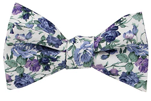 Mens Floral Self Tie Bowties - 100% Cotton Butterfly Bow Ties - Wedding - Gift (Dusty Blue With Orchid And Turquoise) #TOP18
