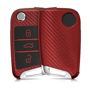kwmobile autosleutelhoes compatibel met VW Golf 7 MK7 3-knops autosleutel – TPU beschermhoes – Carbon – rood