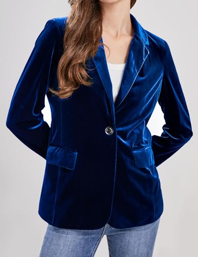 CHARTOU Women 1 Button Fitted Velvet Blazer Jacket Business Suit Jacket Work Office Notched Collar3