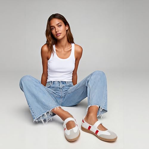 Image of Mary Jane Sneakers for Women Slip on Ballet Flats Walking Retro Sneakers | Round Toe Mary Jane Shoes,Hook and Loop,Lightweight Footwear,Women Fashion Sneakers for Walking, Travel, Workout, Daily Wear