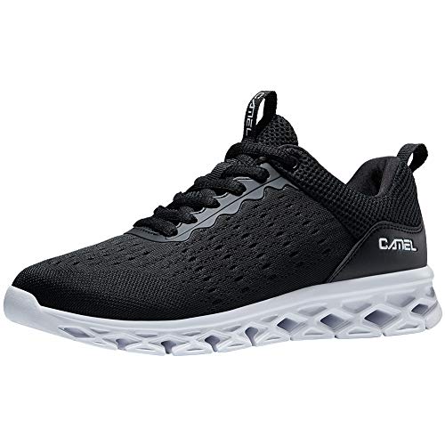 CAMEL Mens Trail Running Shoes Mesh Breathable Sneakers Lightweight Fashion Athletic Gym Shoes Casual Tennis Sport Shoes for Workout Walking (Black, 12.5)