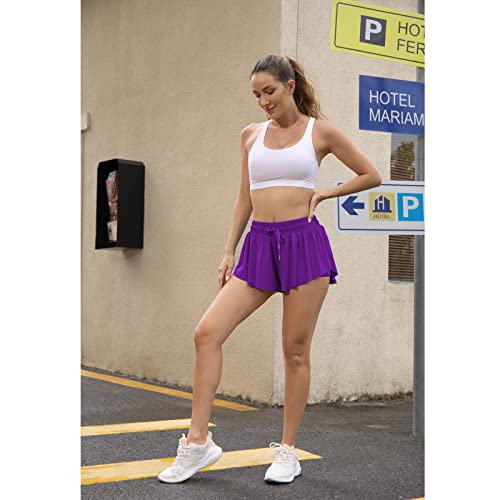 Image of Flowy Athletic Shorts for Women Running Tennis Butterfly Shorts Girls 2-in-1 Double Layer Quick-Drying Comfy Shorts