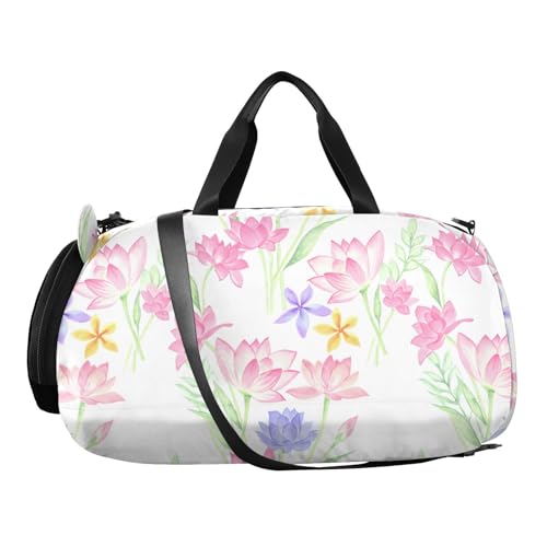 Lotus Flowers Kids Duffle Bag,Sports Gym Bag with Shoe Compartment Travel Duffel Bags for Boys and Girls2