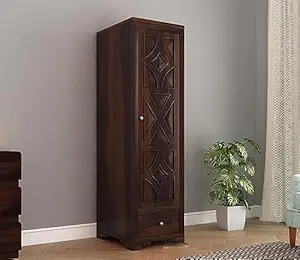KARINA FURNITURE Wooden Wardrobe for Clothes | Sheesham Wood 1-Door Wardrobe with 4 Shelves Storage | Solid Wood Large Cupboard Almirah: Storage Cabinet for Your Living/Bedroom/Kitchen (Design 81)