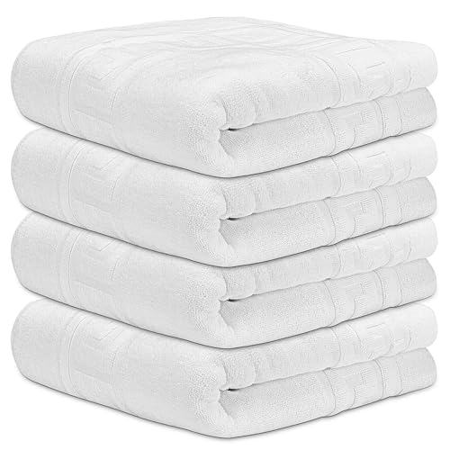 DECASATEXTIL Pack de 4 Toallas Baño Grandes 70x130 cm - 100% Algodón Blanco Suave y Absorbente - Toalla Blanca de Ducha - Juego de Toallas para Hogar y Hostelería