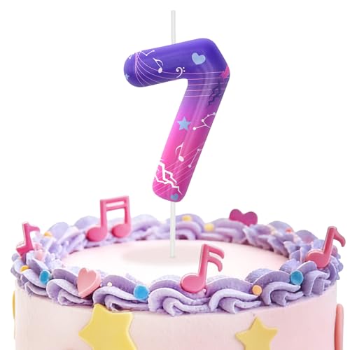 Image of Pink Purple Number 7 Birthday Candles, Cartoon Themed Cupcake Toppers for Boys Girls Cake Decorations, Cake Toppers, Birthday Decorations Party Supplies, Number Candles for Party Decor