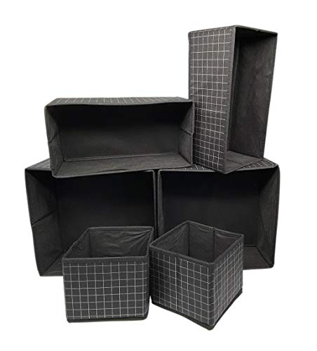 Image of House of Quirk Non-Woven Foldable Cloth Storage Box Closet Dresser Drawer Organizer Cube Basket Bins Containers Divider with Drawers Set of 6(Black Grid),28x28x13 cm