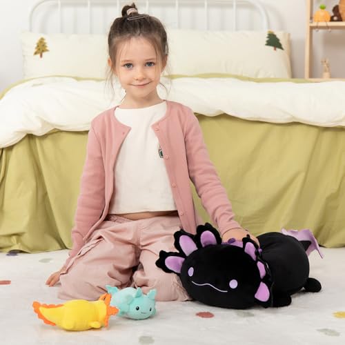 Image of MaoGoLan 4Pcs Giant Axolotl Plush with 3 Babies Inside-23.5 inch Large Ultra Soft Axolotl Stuffed Animals Throw Pillow-Squishy Stuffed Axolotl Plush Collection Gift for Axolotl Lover,Kids,Teens,Black