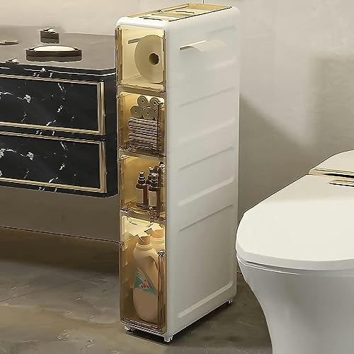 Cajones de almacenamiento apilables con ruedas, alto y estrecho, gabinete de almacenamiento lateral de plástico con cajones transparentes, organizador de cosméticos de gran capacidad, resistente y