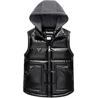 Pursky Puffer Vest Boys Girls Winter Vests Lightweight Casual Stand Collar Sleeveless Jacket Kids Hooded Quilted Gilet with Pockets Shine Black 14-16