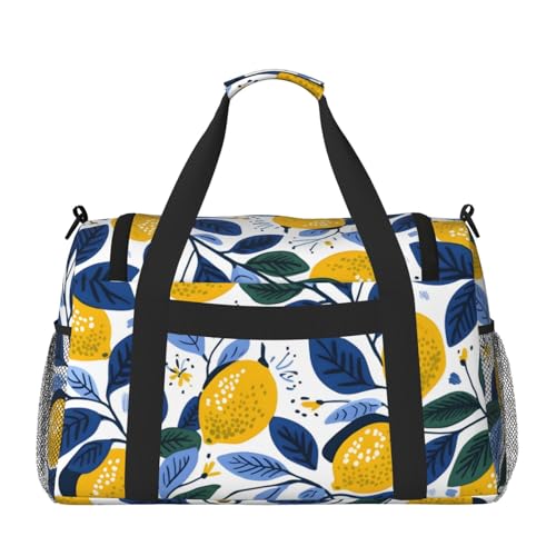 Lemon Blue Leaf Branch Duffle Bag Foldable Travel Tote Bag Carry On Large Weekender Overnight Bags Waterproof Gym Bag For Women Men3