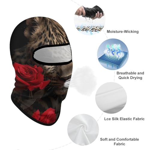 Balaclava para hombre, máscara para esquí y ciclismo, estampado de rosa y leopardo, cubreboca para invierno miniatura 3