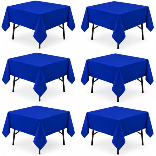 Image of 6-Pack 60x60 inch Royal Blue Table Cloths, Solid Stain and Wrinkle Resistant Tablecloth, Premium Plain Weave Polyester Fabric Rectangle Table Linen Covers for Hotel, Banquet