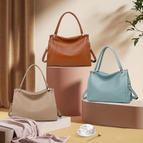 Image of KOGTLA Medium Genuine Leather Tote Handbags for Women, Ladies Soft Satchel Shoulder Purses, Two-Handle Hobo Bags