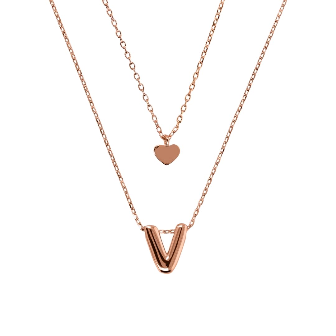 Bronzallure Collana Donna Graduata placcata Oro 18k – Collana Doppio Filo con Iniziale V e Cuore – Gioielli Made in Italy – Idea Regalo Compleanni, Anniversari, Festa Donna, Festa Mamma