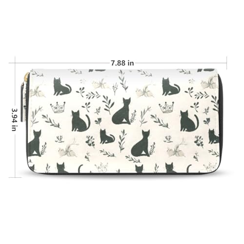 Long Wallets Leather Bifold Wallet for Women Black Kitten Cat with Zipper Credit Card Holder Large Capacity2