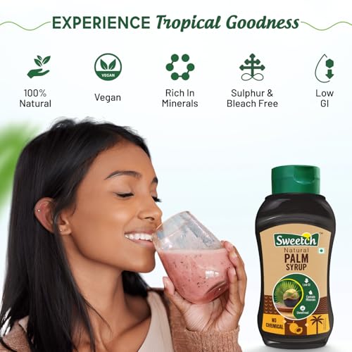 Image of Sweetch Palm Syrup 400 gm each | Refine Sugar Alternative | Use with Milk, Cookies, Coffee, Pancakes, Baking & Toppings | Low GI, Contains Minerals | Natural Sweetener, No added Sugar (Pack of 2)