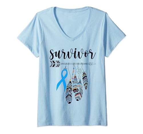 Survivor Warrior - Nastro blu chiaro per cancro alla prostata Maglietta con Collo a V