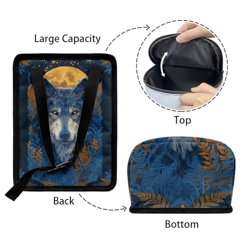 Image of Talayituse Moon Wolf Leaf Print Car Trash Bin, Large Size Auto Trash Can Adjustable Portable Garbage Can with Lid, Vehicle Hanging Bag for Headrest Front Back Seat