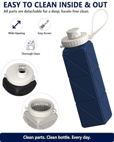Image of BEAUTAIL Collapsible Water Bottles 21oz /610mL, Silicone Travel Water Bottle | BPA Free, Leakproof & Reusable, Foldable Water Bottle for Traveling, Hiking, Gym, School, Sports, Outdoor, 1-Pack, Dark Blue