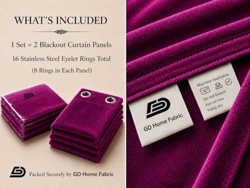 Image of GD Home Fabric Velvet Curtains | Heavy Soft Premium Velvet Drapes for Bedroom and Living Room | Semi Light Blocking, Thermal Insulated and Noise Reducing Window Panels | 5 Feet, Set of 2 (Magenta)
