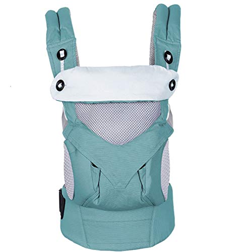Fascol Mochila Portabebés Ergonómico de Algodón Puro para Bebés de 3 a 48 Meses, Portabebés Transpirable de 4 Posiciones, con Cinturón Ajustable, Ligero y Portátil, Azul Claro