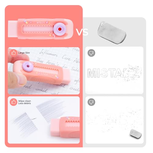 Image of M&G 2+4 Pack Rubber Erasers Sliding Retractable Eraser, 2 Pack Cute Erasers Push Pull Large Pencil Eraser with Plastic Sleeve and 4 Refill Erasers for Students, School Office Supplies (Pink Unicorn)