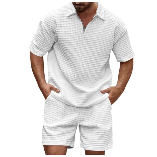 Foweknow Jogginganzug Herren 2-Teilig Sommer Trainingsset Kurzarm Poloshirt Shorts Sportanzug Atmungsaktiv Stretch Freizeitanzug Gym Fitness Trainingsanzug Regular Fit Freizeitanzug