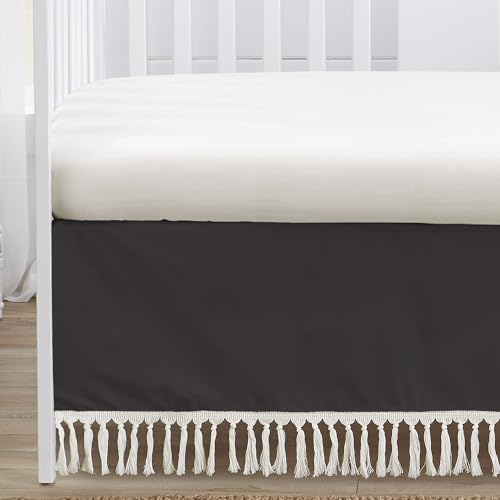 Image of Sweet Jojo Designs 4-Piece Baby Crib Bedding Set (Black Wildflower Vintage Floral) for Girls, Infants /Nursery incl. Blanket, Fitted Sheet, Skirt, Diaper Stacker (Boho, Paisley, Bohemian, Cottagecore)