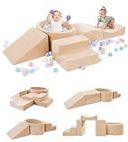 Elftopia Foam Climbing Blocks with Ball Pit Designed for Toddlers Aged 1-3 -Great for Indoor Crawling, Inside Foam Playground Set for Little Ones to Active Playing -(Balls NOT Included) Beige