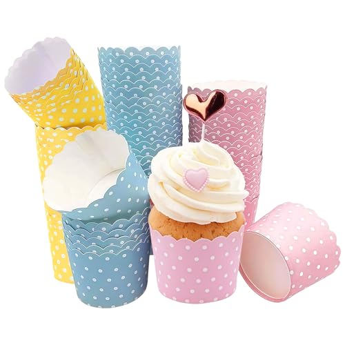 Papel para Cupcakes, 150 unidades, Moldes para Muffins, 5x6x4,7 cm, Papel para Repostería Resistente, Antigrasa, Ideal para Cumpleaños, Bodas, Fiestas y Repostería Casera