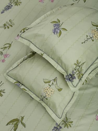 Image of ROSARAHOME 180 TC Microfiber Flat Queen Size Double Bed Bedsheet with 2 Pillow Cover| Bedsheet:240cmx225cm Pillow Covers:45cmx70cm,Floral Light Green