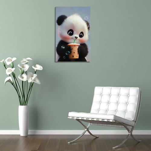 Toile bébé panda boit du thé décor de chambre cocooning