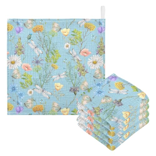 ハンドタオル タオルハンカチ ガーゼ ベビータオル ミニタオル おしゃれ 春 花柄 昆虫 青い 人気 携帯用 綿100% 赤ちゃん 3枚セット 30*30cm