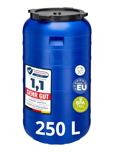 Garronda serbatoio acqua BPA-free da 250 litri, tanica acqua con coperchio, ideale per la conservazione di alimenti o come cisterna per il giardino GD-0093, Blu