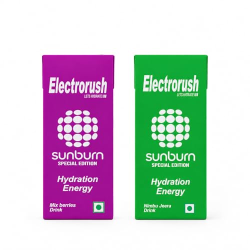 Image of Electrorush X Sunburn EXS - Electrolyte Rehydration Drink - 200ml Each - Mix Berry and Nimbu Jeera (Pack of 3 Each)